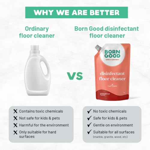 Image of Born Good Plant Based Disinfectant Floor Cleaner Refill 2L Multi-Surface Cleaner for Marble, Granite, Tiles and Wooden Floors Kids and Pet Safe Non-Toxic Biodegradable