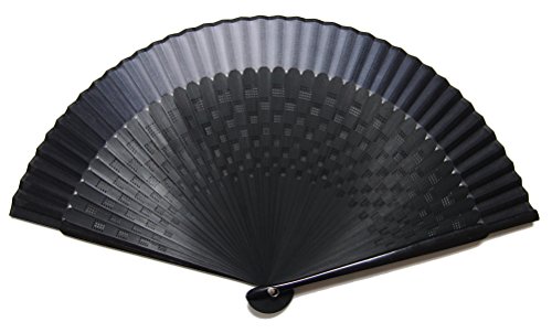 ASAO Hand Made Artisan Men's Short Fabric Silk Sensu Folding Fan Black Guard