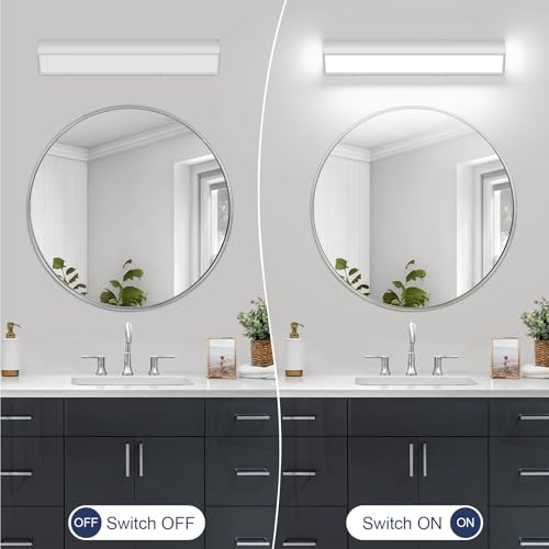 Image of 24-Inch LED Modern Bathroom Vanity Light Fixtures, Chrome Modern Acrylic Bathroom Wall Lighting Fixtures Over Mirror (Cool White 6000K)