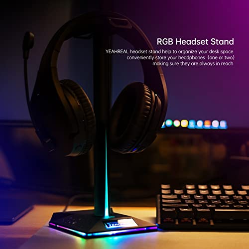 Soporte para auriculares RGB con base dual y concentrador de puertos USB y AUX 6