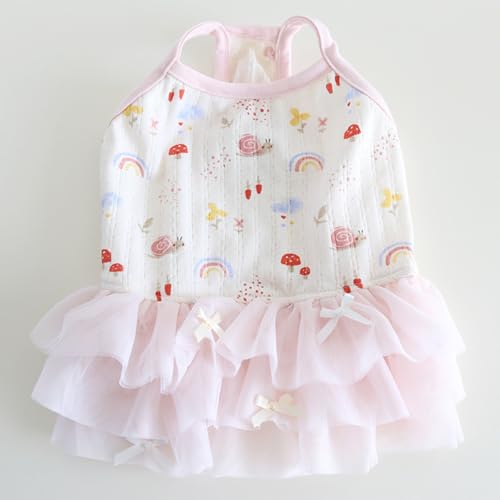 Moorfowl Vestido tutu rosa buldogue francês para cães, meninas, colete com laço, saia de gaze para f