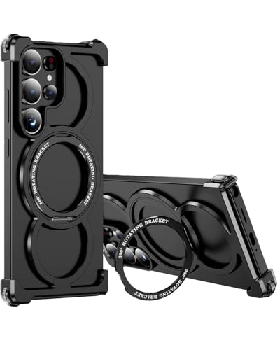 Coque Samsung S25 Ultra métal sans bord avec anneau rotatif compatible MagSafe
