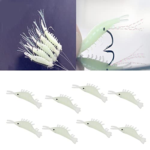 SING F LTD 60Pcs Soft Plastic Fishing Lures Luminous Glow Shrimp Lure Glow Shrimp Fishing Bait Artificial Bait Fishing Supplies for Saltwater Freshwater Fishing Tackles