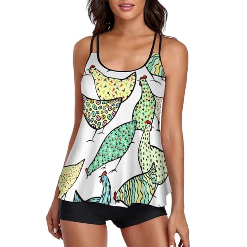 Ensemble bikini poule de dessin animé avec short couvrant pour masquer les complexes