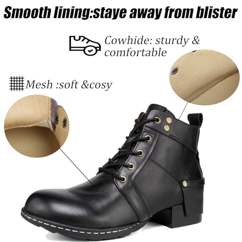 Image of Motorcycle Boots Men CasuaL Riding Leather Motorcycle Combat Boot /Shoes Fashion Lace-up Chukka Boot Ankle Caramel Brown HF002-1