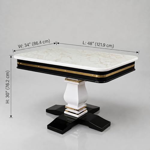 Image of RK Wood Wooden Dining Table Set of 4, Luxury Marble-Effect Sunmica Top, Modern 4 Seater Dining Table with Velvet Upholstered Beige Cushioned Chairs, Sheesham Wood Legs & Brass Strip for Dining Room