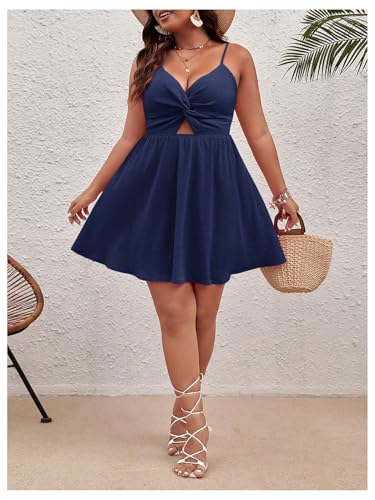 Image of Floerns Women's Plus Size Cut Out Twist Front Sleeveless Flare Hem Cami Dress