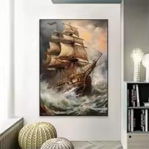 Peinture de bateau tempête pour habiller vos murs blancs cadre inclus