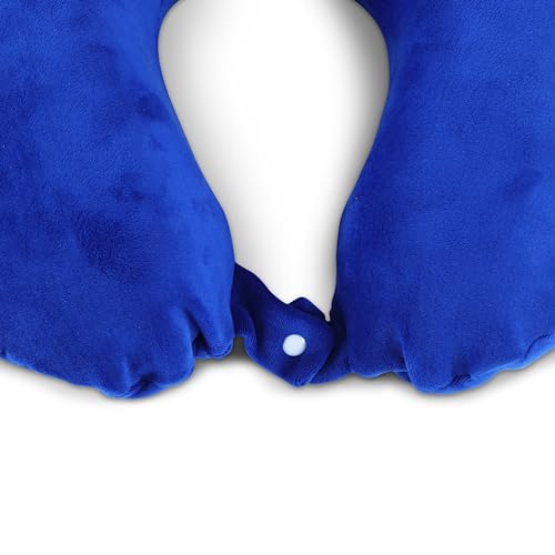 Image of Memoir MEMORY FOAM U-NECK TRAVEL PILLOW Neck Support, Color Blue Round Shape Travel in Aeroplane | Car | Train | Bus, for Men and Women, Soft Velvet Cover, Durable Long Lasting, Skin Friendly