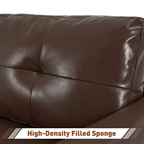 YODOLLA Convertible Sectional Sofa Couch, L-Shaped Sofa Couch with Modern Faux Leather, Dark Brown Sectional for Small Space