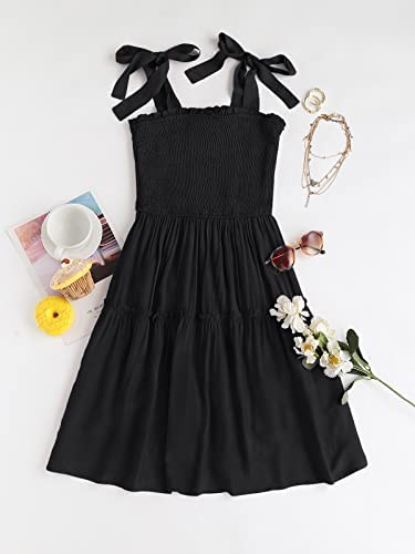 ZESICA Women's 2025 Summer Spaghetti Strap Sleeveless Square Neck Ruffle A Line Swing Mini Dress