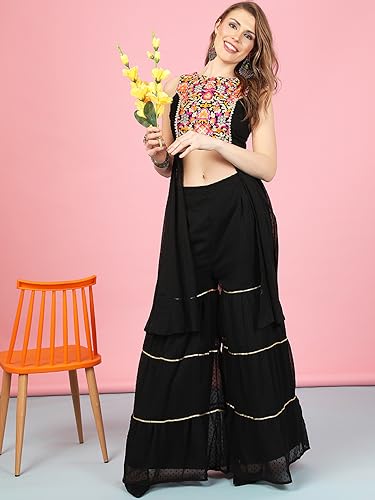 Image of A.T.U.N. (ALL THINGS UBER NICE) Womens Floral Printed Angrakha Pure Cotton Kurta with Palazzos & Dupatta Set | Traditional Ethnic Wear Clothing Set