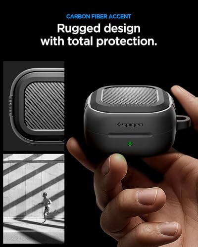 Image of Spigen Rugged Armor | Samsung Galaxy Buds 4 Pro /Buds 4 Case Cover [Carabiner Included] [Shock-Proof] [Light Compact] TPU - Matte Black