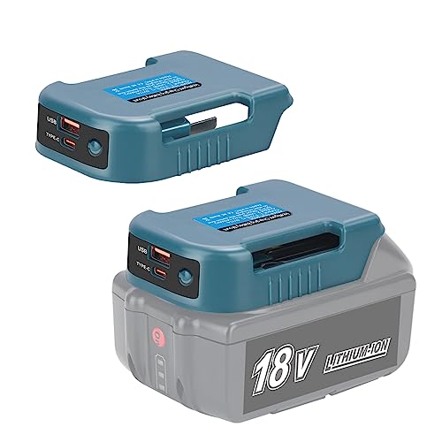 REACELL 2 Pack Akku-Adapter USB-Ladegerät-Adapter Kompatibel für Makita 18V Lithium Akku BL1830 BL1860 Dual USB Mobile Ladegerät-Adapter mit Typ-C Schnellladung