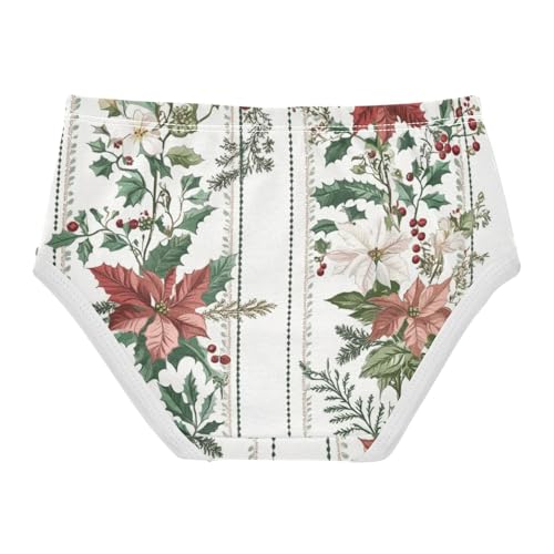 Soft Girls' Panties Organic Underpants for Toddlers Floral Poinsettia Border Christmas in Sizes 2T,3T, 4T, 5T, 6Y and 8Y2