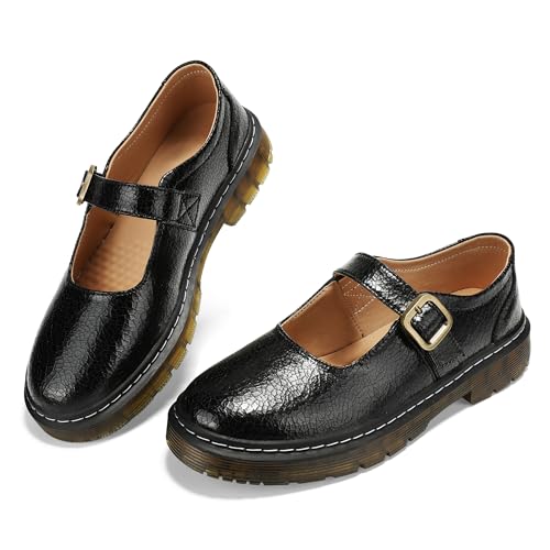 Image of Women's Mary Jane Flat Shoes Comfort Platform Buckle Ankle Strap Flats Breathable Slip On Lightweight Office Work Shoes Black,8 US