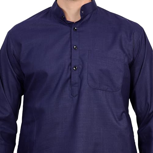 Image of Men's Cotton Blend Blend Knee Length Solid Color Style Stright Long Mandrin Collor Ethnic Casual Wear Kurta Only