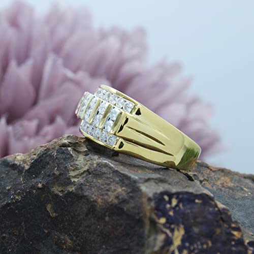 SAVEARTH DIAMONDS Round Cut Lab Created Moissanite Diamond Cluster Men's Wedding Band Ring in 14K Gold Plated 925 Sterling Silver Jewelry (G-H Color, 1.00 Cttw)4