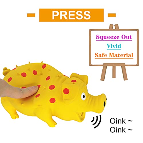 Andiker Dog Squeaky Toy, Dots Latex Dogs Chew Toys with a Oinks Sound Squeaker Grunting Pig Dog Toy Durable Self Play 8" Dogs Squeeze Toy for Dental Biting Chasing to Kill Boring Time (Yellow) - Image 3