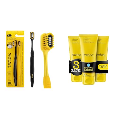 TWICE Soft Stadium Bristle Toothbrush 3-Tier Bristles Deep Clean Teeth Gums 2Ct & Anti-Cavity Fluoride Toothpaste Sensitivity Relief Whitening Fresh Breath Wintergreen Peppermint 3.4oz 3-Pack image 2