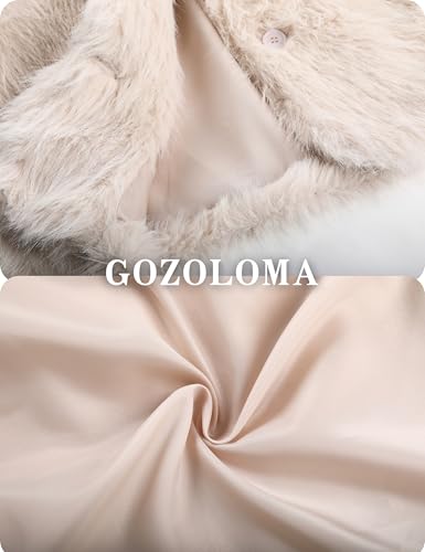 Gozoloma Women's Faux Fur Jacket Long Sleeve V Neck Collared Cropped Coat with Single Button Closure2