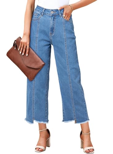 Image of Sidefeel Women's Jeans High Waisted Wide Leg Loose Fit Straight Leg Zimbaplatinum Cropped Denim Pants