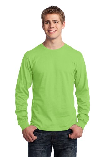 Port & Company Men's Long Sleeve 54 oz 100% Cotton T Shirt L Lime