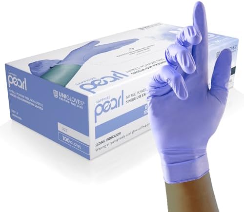 Unigloves Sapphire Pearl Nitrile Examination Gloves - Multipurpose, Powder Free and Latex Free Disposable Gloves - Box of 100 Gloves, Sapphire, Extra Large (GP0085)