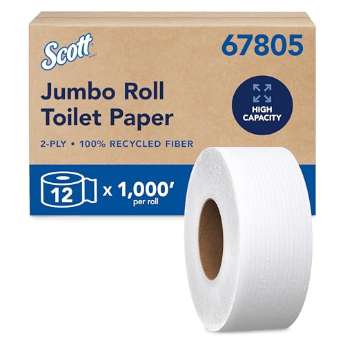 Scott Professional 100% Recycled Fiber High-Capacity Jumbo Roll Bulk Toilet Paper (67805), 2-Ply,...