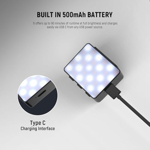 Image of NEEWER Basics Bi Color Magnetic Camera Auxiliary Light Compatible with DJI OSMO Pocket 4 & 3, 1.5W Rechargeable Plastic Mini LED Fill Light Attachment for TikTok Vlog Selfie Video Recording, M24