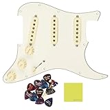 Fender Stratocaster PreWired Strat Pickguard, Original '57/'62 SSS Parchment BUNDLE with 12x Fender Guitar Picks and Liquid Audio Polishing Cloth - Loaded Pickguard Stratocaster