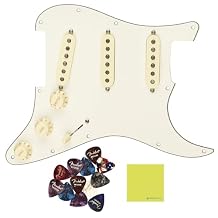 Fender Stratocaster PreWired Strat Pickguard, Original 57/62 SSS Parchment BUNDLE with 12x Fender Guitar Picks and Liquid Audio Polishing Cloth - Loaded Pickguard Stratocaster