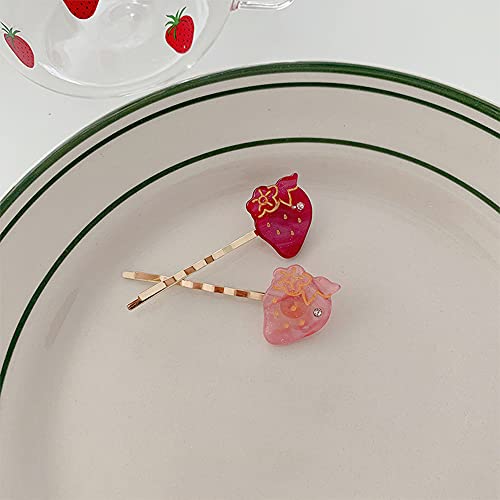 4 Pcs Cute Hair Clips With Strawberry Pattern Mgpferd Pink Resin Duckbill Clip Bangs Clips Hairpin Headdress Hair Accessories For Girls #TOP2