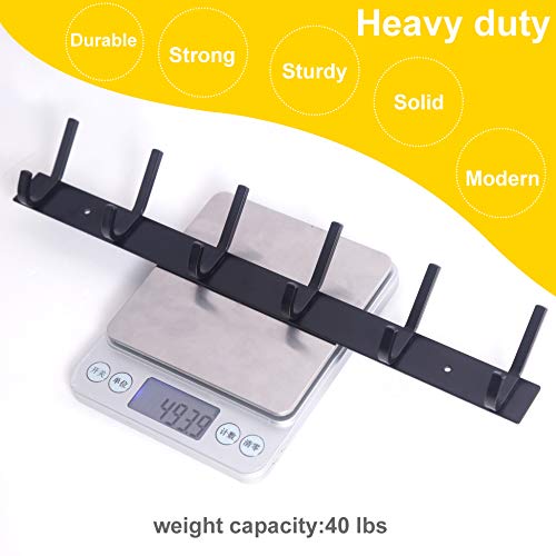 Webi Coat Rack Wall Mounted,17-1/8 Inch Coat Hooks For Hanging Coats,Heavy Duty Metal Hook Rack Rail With 6 Double Dual Hooks Coat Hanger Wall Mount For Purse Clothes Jacket Backpack Entryway,Black #TOP2