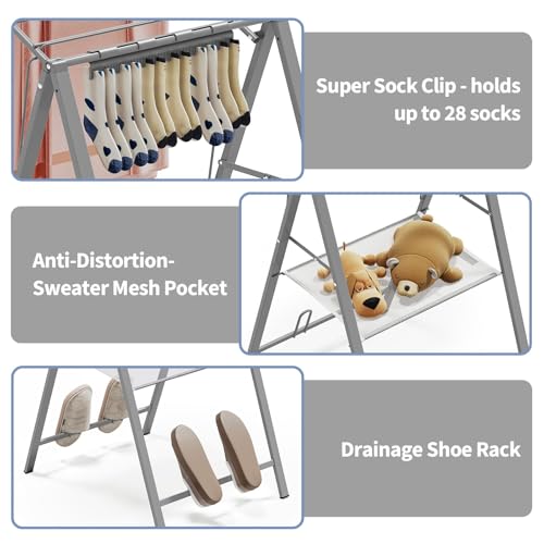 APEXCHASER-Clothes-Drying-Rack-Foldable-Metal-Laundry-Drying-Rack-Collapsible-Portable-Compact-Clothes-Rack-for-Sweater-Baby-Clothes-Towel-Indoor-Outdoor-Height-Adjustable-Clothes-Airer-Grey APEXCHASER Clothes Drying Rack Foldable Metal Laundry Drying Rack Collapsible Portable Compact Clothes Rack for Sweater Baby Clothes Towel Indoor Outdoor Height Adjustable Clothes Airer Grey
