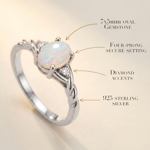 Image of Rylos Sterling Silver Classic Birthstone Ring - 7X5MM Oval Gemstone & Diamonds - Women's Jewelry, Sizes 5-10