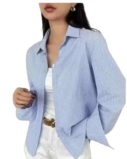 DressBerry Women's Striped Button-Up Shirt, Long Sleeve Collared Top, Casual Style in neutral