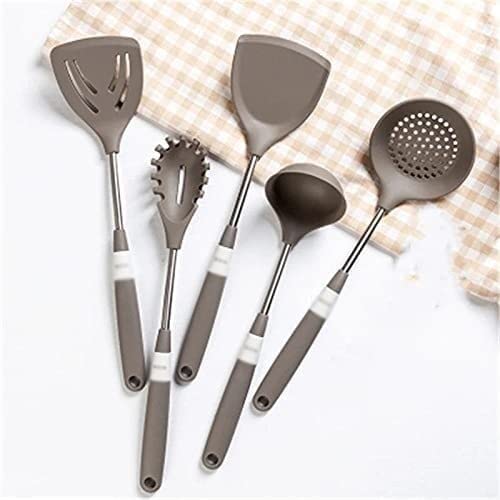 Küchenutensilien Set, Küchenhelfer Set, Grau Kochen Geschirr Werkzeug Silikon Utensilien Set Multifunktionsgriff Antihaft-Spachtel Schöpfkelle Schneebesen Schaufel
