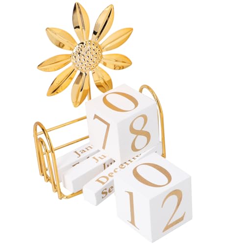 SUPVOX Sunflower Wooden Perpetual Calendar: Vintage Reusable Desk Block Calendar for Home Office Decor - Rustic Yearless Month Date Display Signs