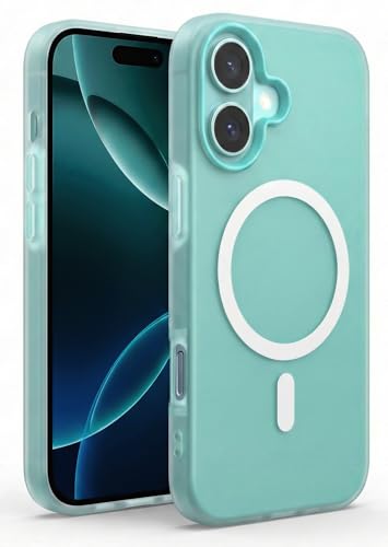 Image of Hupshy iPhone 16 Back Cover with Camera Protection Rings, Kickstand-Matte /Anti, Non-Slip, Camera Glass Protection,Transparent Shockproof Cover for iPhone 16 (Mint)