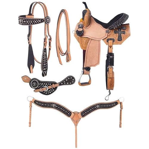 Handmade Premium Leather Barrel Horse Saddle Western Racing Comfort Riding Trail Equestrian Tooled Carved Get Matching Headstall, Breast Collar & Reins Size: 10-18 inches, MO-UMC-69