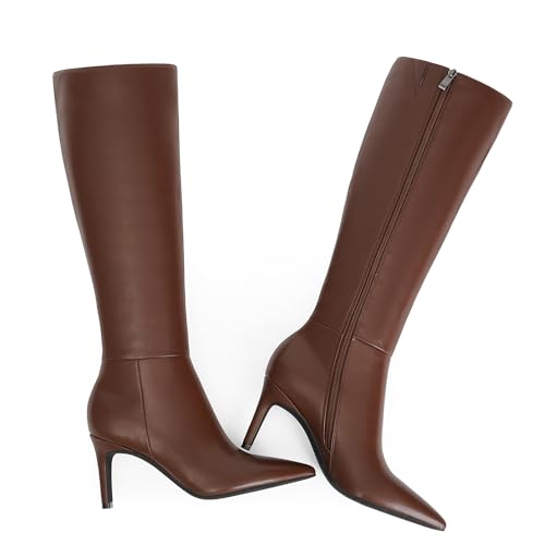 Image of Easyfox Knee High Boots Women Pointed Toe Stiletto Heel Tall Boots | Side Zipper,3 In Stiletto Heel,Fall Spring Winter Fashion Dress Tall Boots,Evening Bridal office Long Boots