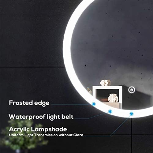 ELEGANT 600x600mm Round Illuminated LED Light Bathroom Mirror Makeup Mirror with Sensor Touch Control,Dustproof &Anti-fog,Cool White Light