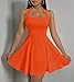 Women's Square Neck Summer Casual Dress Sleeveless Tank Top Stretch Flare Street Shot Beach Party Club Mini Dresses Orange Outfits X-Large