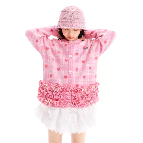 Girls' Knitwear, Long Sleeve Knit Cardigan, Heart Print Jumper Pink4