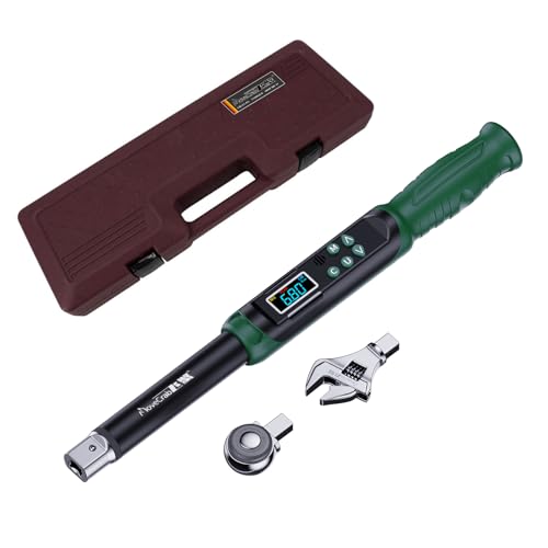 MOVECRAB Digital Torque Wrench with Interchangeable Heads - Precision Adjustable Torque Wrench with Ratchet & Adjustable Open-End Heads, 5-99.6ft.lbs/6.8-135N.m (9 * 12mm 1/2