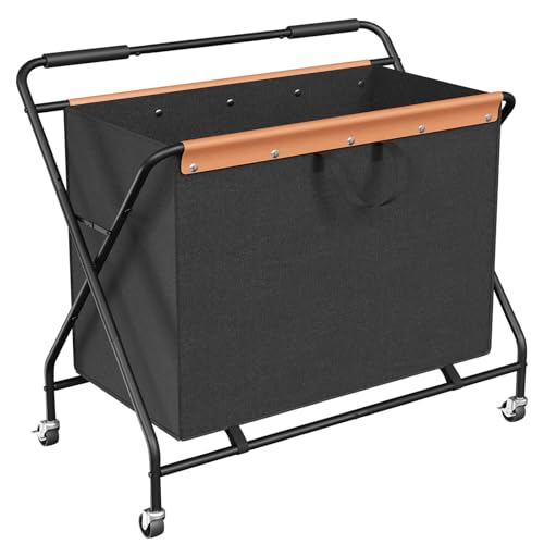 HOOBRO Cesto para Ropa Sucia, Cesto de Colada con Bolsa Extraíble con Asas, Ruedas, Plegable, Estructura Metálica en X, 80 x 48 x 81,5 cm, 172,5 L, para Lavadero, Baño, Dormitorio, Negro EBB13XY01