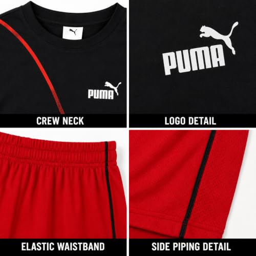 Image of PUMA Boys Active Shorts Set - 2 Piece Dry Fit T-Shirt and Performance Gym Shorts - Activewear Clothing Set for Boys (4-16)