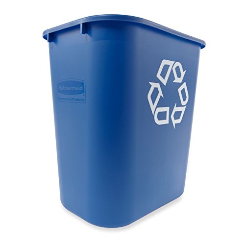 Image of Rubbermaid Commercial Products Deskside Recycling Can, 7-Gallon /28-Quart, Blue Recycling Symbol, Plastic, for Bedroom /Bathroom /Office /Under Desk /Sink, Pack of 4
