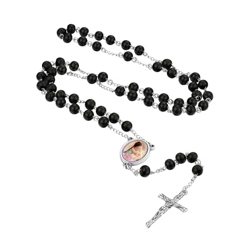 Custom4U Personalized Rosary with Picture Custom Rosary Beads Catholic Necklace for Women Men Miraculous Medal Crucifix Cross Y Necklace Stainless Steel Chain Rosary Prayer Gifts (with Gift